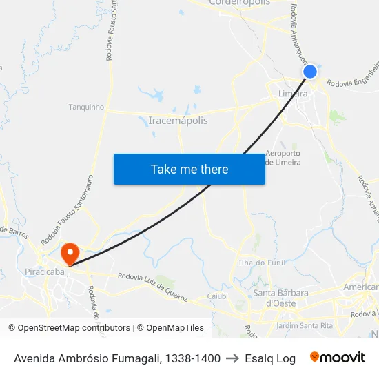 Avenida Ambrósio Fumagali, 1338-1400 to Esalq Log map