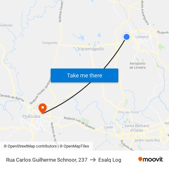 Rua Carlos Guilherme Schnoor, 237 to Esalq Log map