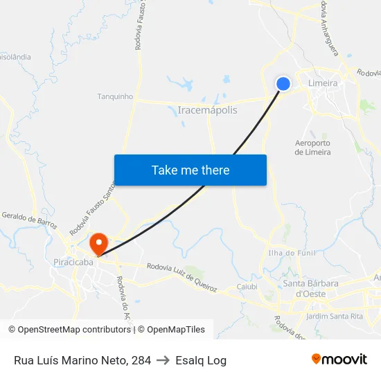 Rua Luís Marino Neto, 284 to Esalq Log map