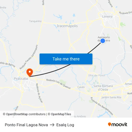Ponto Final Lagoa Nova to Esalq Log map