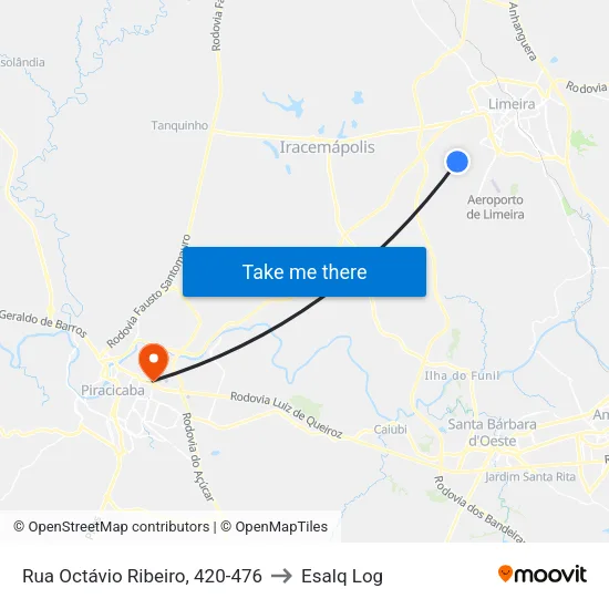 Rua Octávio Ribeiro, 420-476 to Esalq Log map
