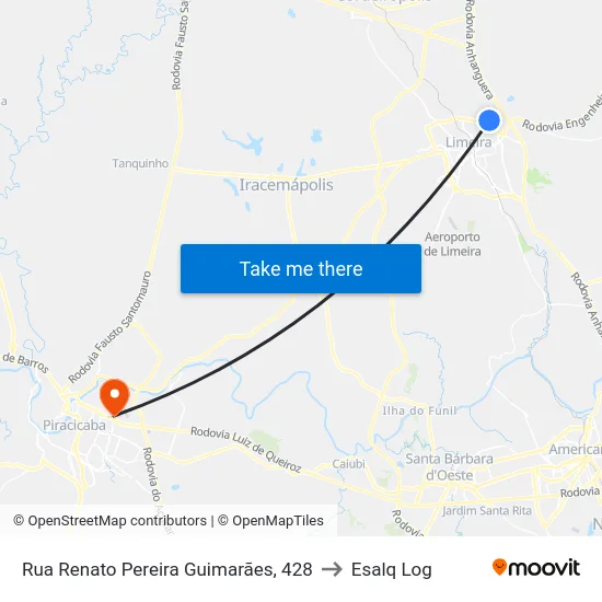 Rua Renato Pereira Guimarães, 428 to Esalq Log map