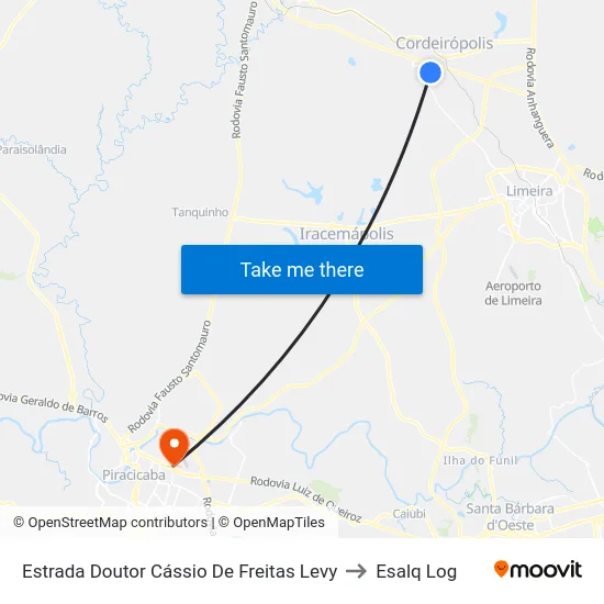 Estrada Doutor Cássio De Freitas Levy to Esalq Log map