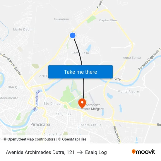 Avenida Archimedes Dutra, 121 to Esalq Log map