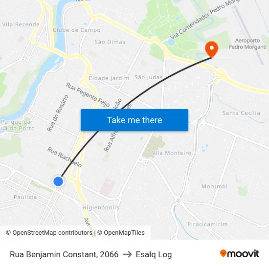 Rua Benjamin Constant, 2066 to Esalq Log map