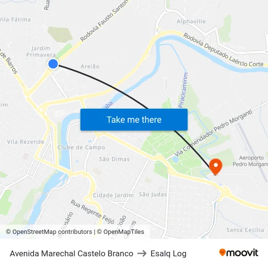 Avenida Marechal Castelo Branco to Esalq Log map