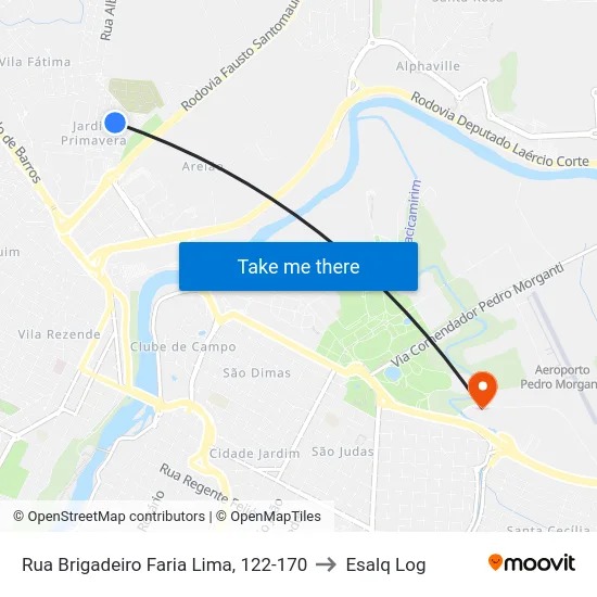 Rua Brigadeiro Faria Lima, 122-170 to Esalq Log map