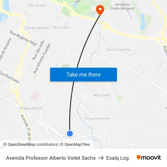 Avenida Professor Alberto Vollet Sachs to Esalq Log map