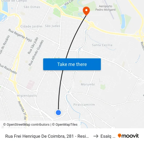 Rua Frei Henrique De Coimbra, 281 - Residência, Nº 281 to Esalq Log map