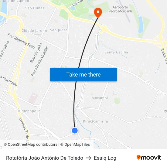 Rotatória João Antônio De Toledo to Esalq Log map