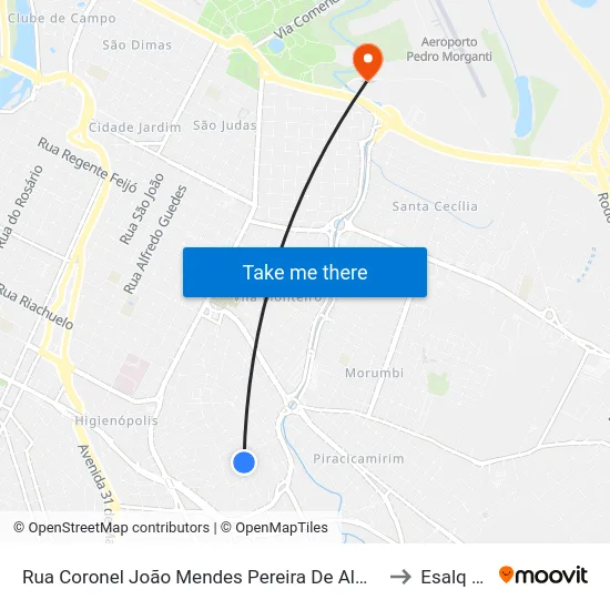 Rua Coronel João Mendes Pereira De Almeida, 203 to Esalq Log map