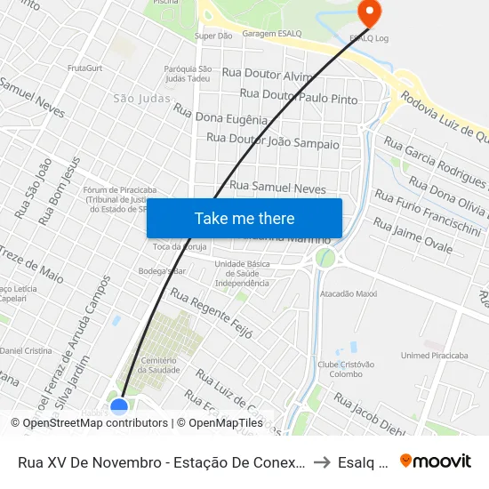 Rua XV De Novembro - Estação De Conexão Semae to Esalq Log map