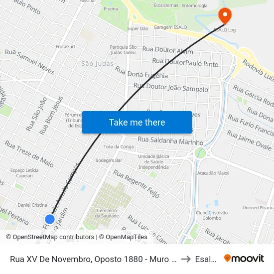 Rua XV De Novembro, Oposto 1880 - Muro Escola / Cob. Metálica to Esalq Log map