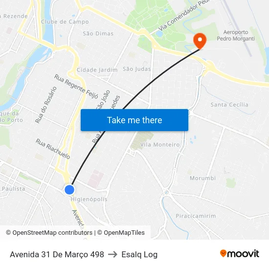 Avenida 31 De Março 498 to Esalq Log map