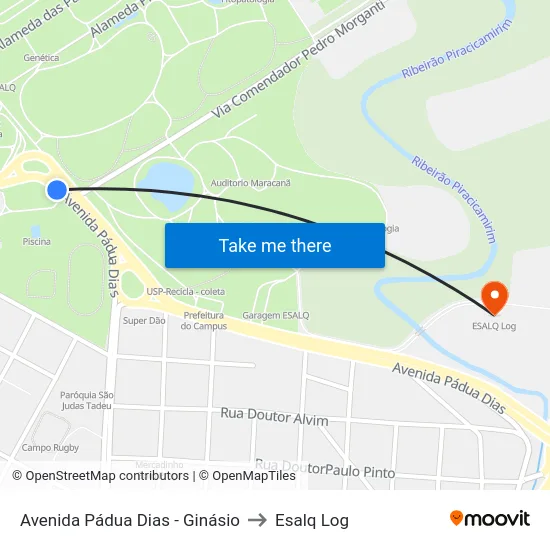 Avenida Pádua Dias - Ginásio to Esalq Log map