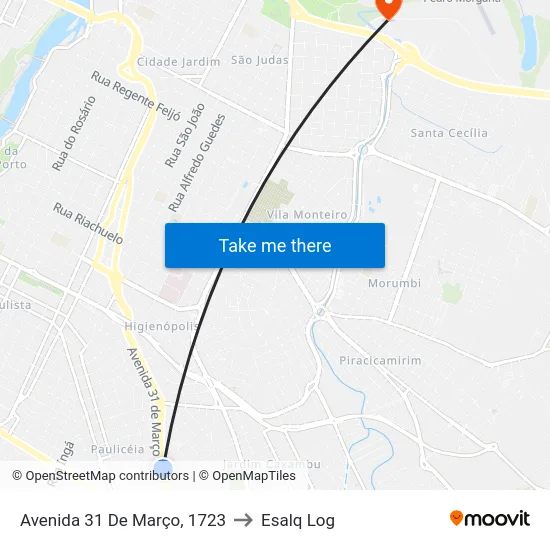 Avenida 31 De Março, 1723 to Esalq Log map