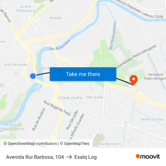 Avenida Rui Barbosa, 104 to Esalq Log map