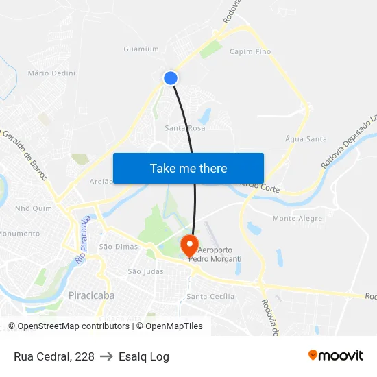 Rua Cedral, 228 to Esalq Log map