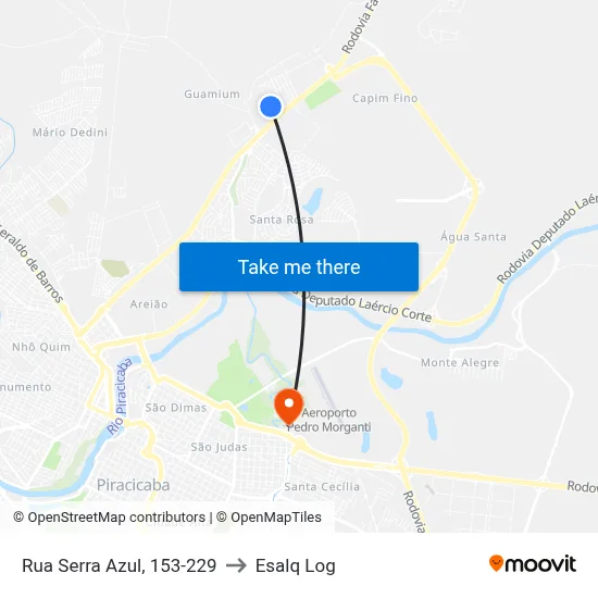 Rua Serra Azul, 153-229 to Esalq Log map