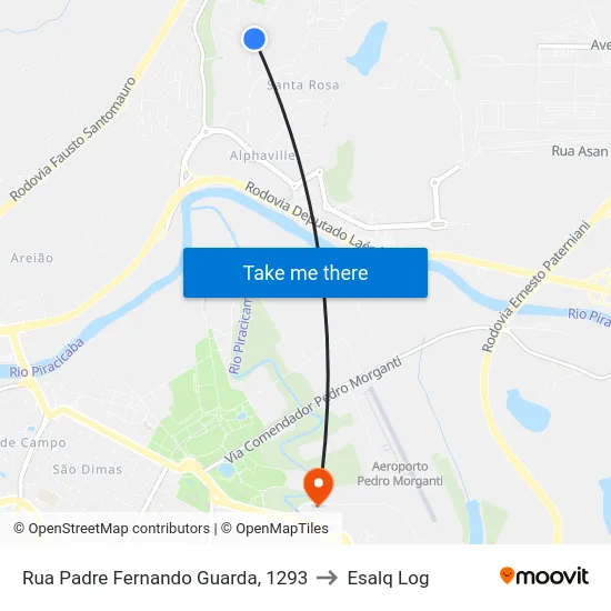 Rua Padre Fernando Guarda, 1293 to Esalq Log map