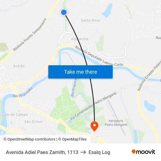 Avenida Adiel Paes Zamith, 1113 to Esalq Log map