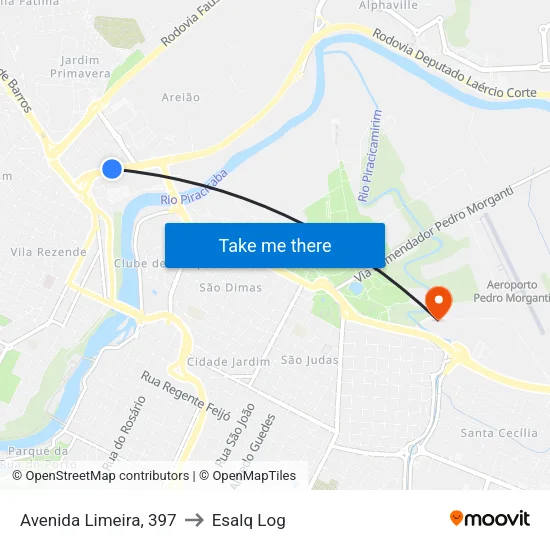 Avenida Limeira, 397 to Esalq Log map