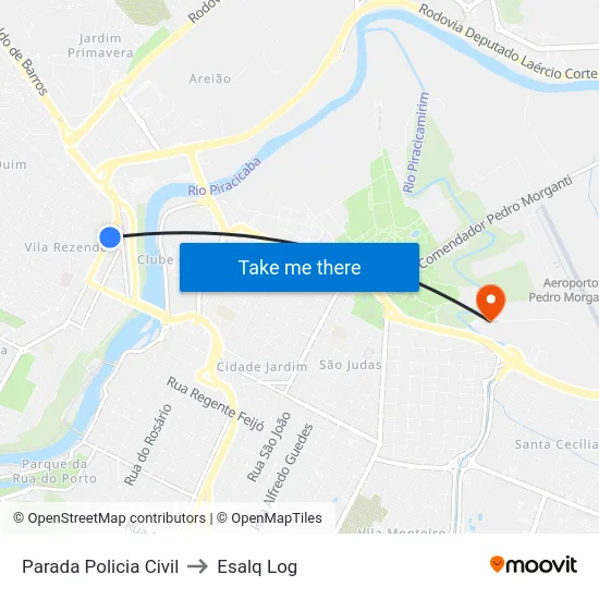 Parada Policia Civil to Esalq Log map