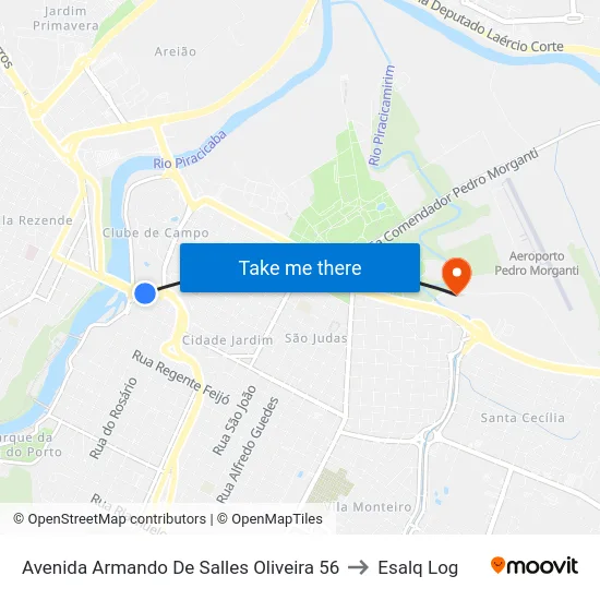 Avenida Armando De Salles Oliveira 56 to Esalq Log map