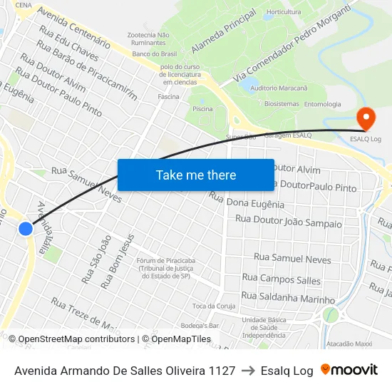 Avenida Armando De Salles Oliveira 1127 to Esalq Log map