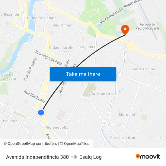 Avenida Independência 380 to Esalq Log map