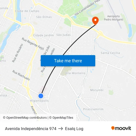Avenida Independência 974 to Esalq Log map