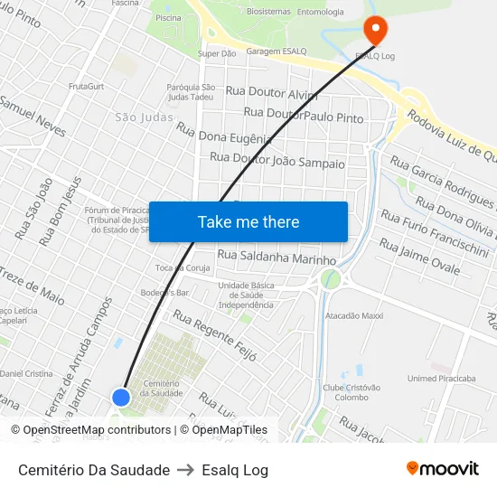 Cemitério Da Saudade to Esalq Log map