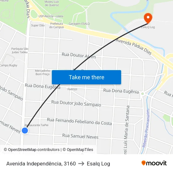 Avenida Independência, 3160 to Esalq Log map