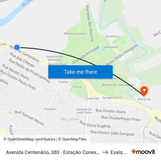 Avenida Centenário, 380 - Estação Conexão Cena to Esalq Log map