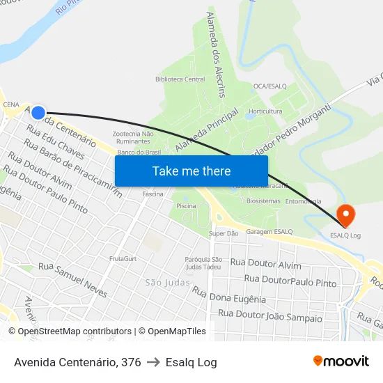 Avenida Centenário, 376 to Esalq Log map