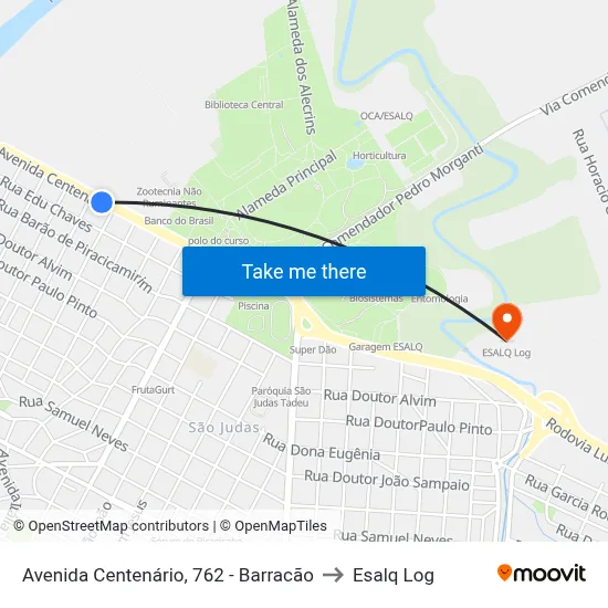 Avenida Centenário, 762 - Barracão to Esalq Log map