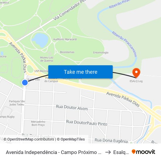 Avenida Independência - Campo Próximo A Igreja São Judas to Esalq Log map