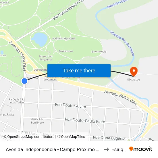 Avenida Independência 3888 to Esalq Log map