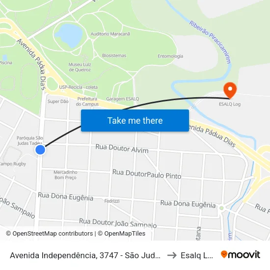 Avenida Independência, 3747 - São Judas to Esalq Log map