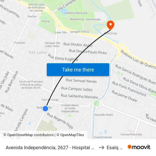 Avenida Independência, 2627 - Hospital Amhpla to Esalq Log map
