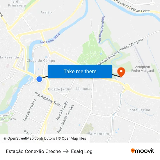 Estação Conexão Creche to Esalq Log map