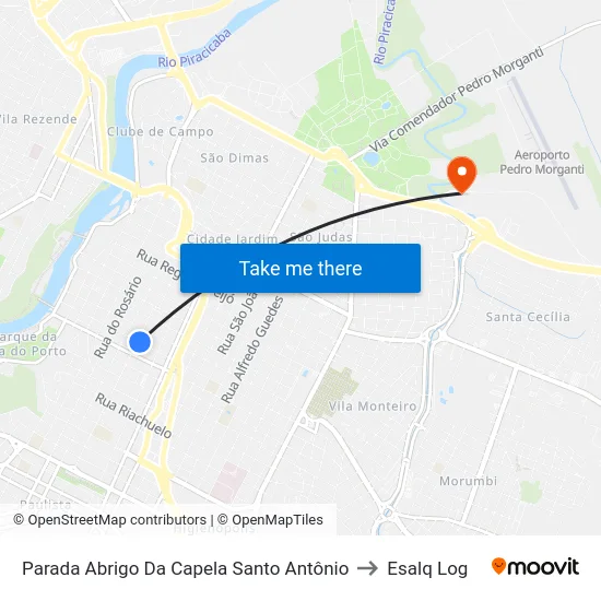 Parada Abrigo Da Capela Santo Antônio to Esalq Log map