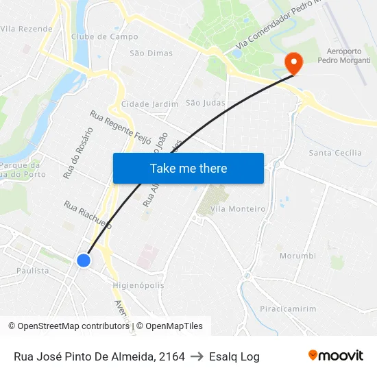 Rua José Pinto De Almeida, 2164 to Esalq Log map