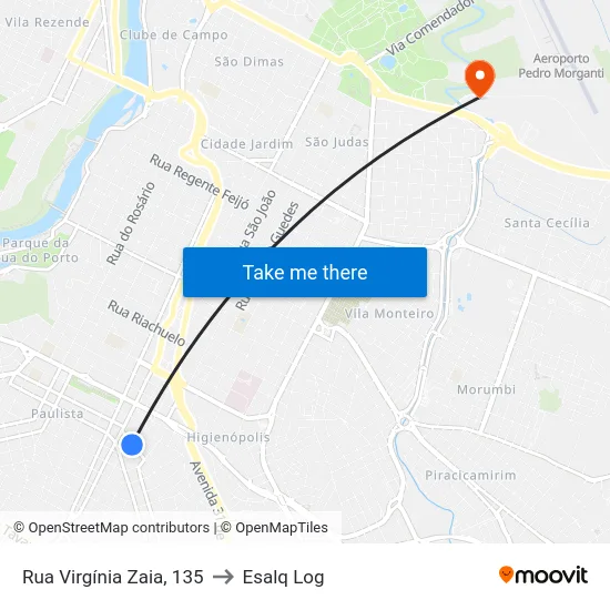 Rua Virgínia Zaia, 135 to Esalq Log map