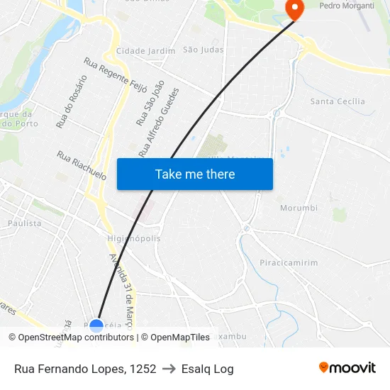 Rua Fernando Lopes, 1252 to Esalq Log map