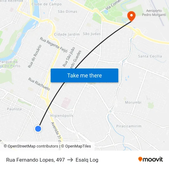 Rua Fernando Lopes, 497 to Esalq Log map