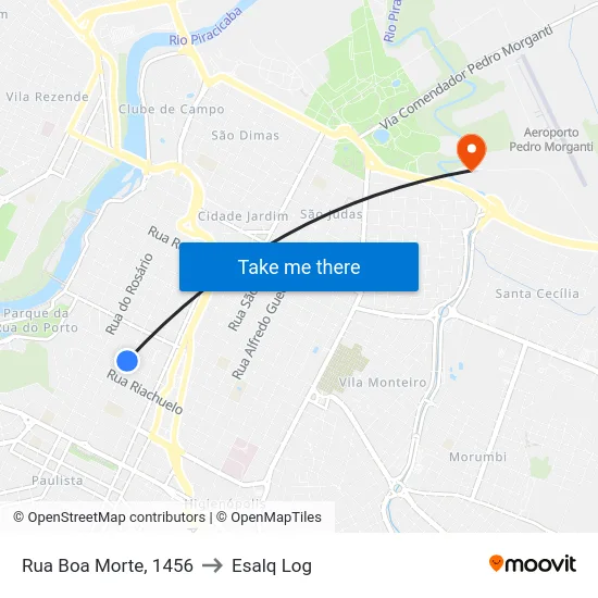 Rua Boa Morte, 1456 to Esalq Log map