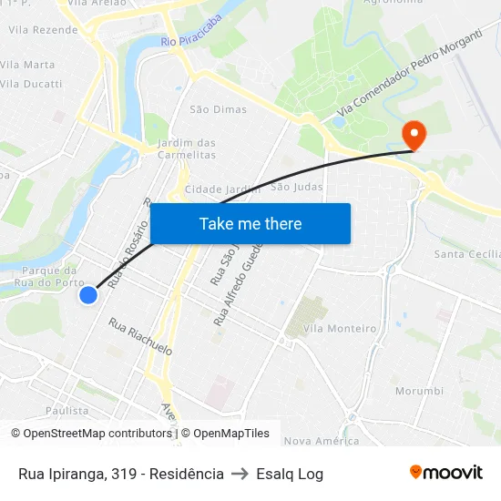 Rua Ipiranga, 319 - Residência to Esalq Log map