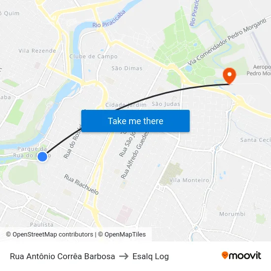 Rua Antônio Corrêa Barbosa to Esalq Log map