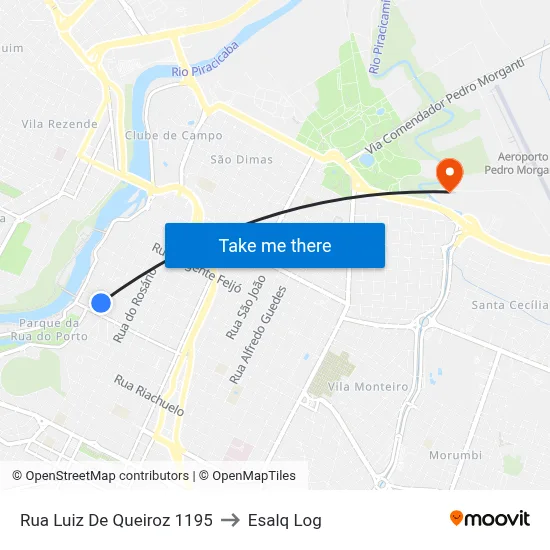 Rua Luiz De Queiroz 1195 to Esalq Log map
